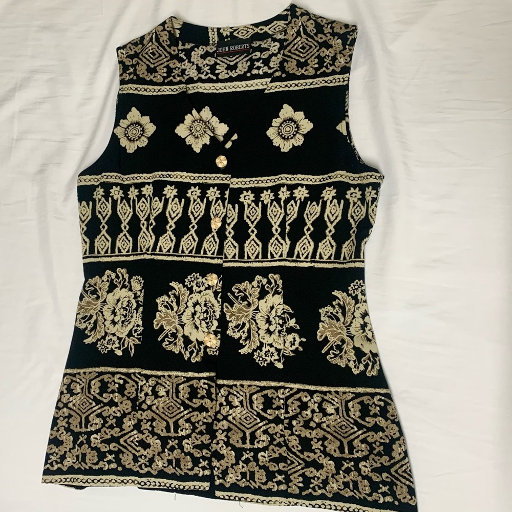 Women’s Vintage 90s Vest, Size M, black, tan, & light brown colored